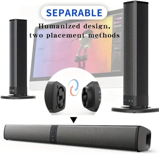 Soundbar Luidspreker - Audio Systeem - Home Bioscoop - 2-in-1 Afneembaar Design - 2.0 Kanaals - Zwart — afbeelding 2
