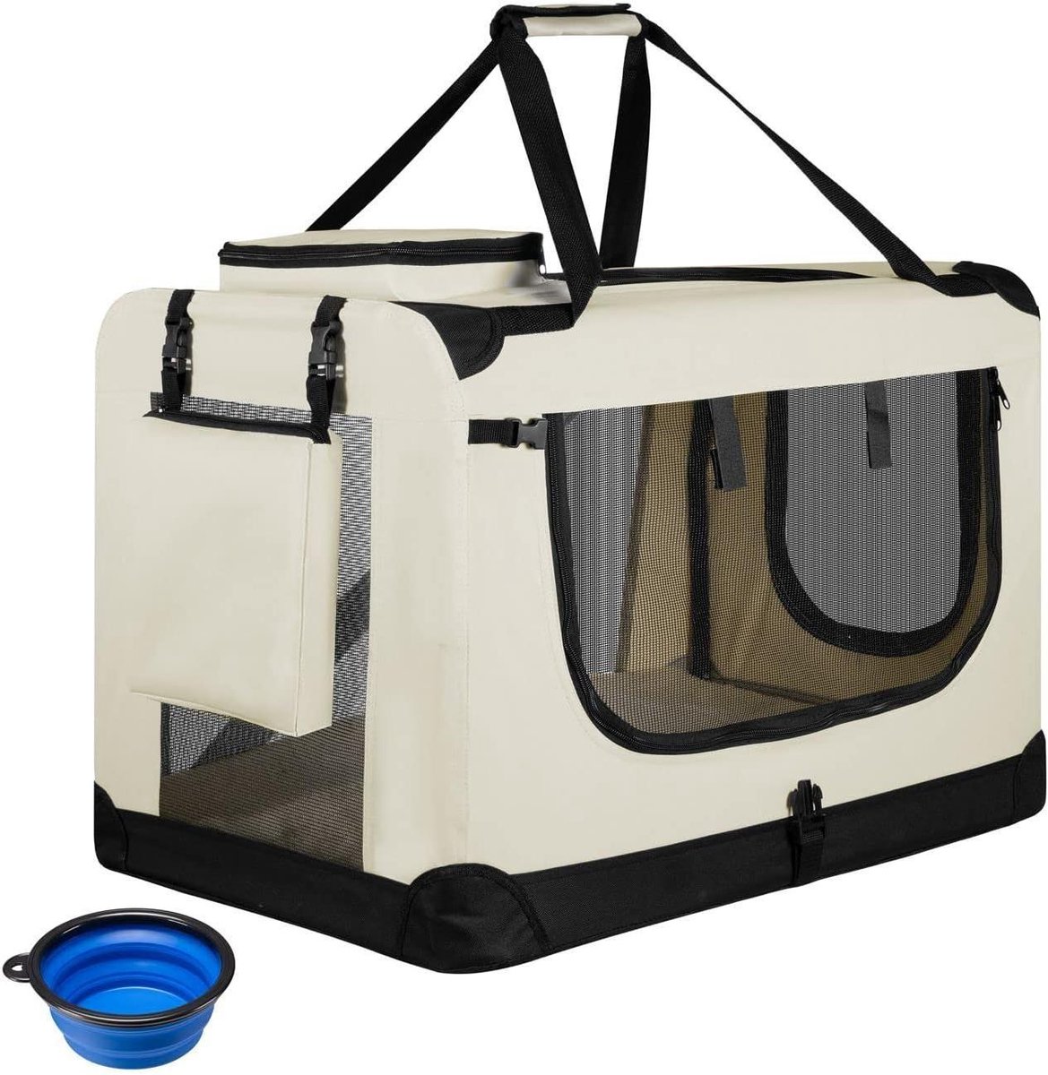 Hondentransportbox Opvouwbaar - Reisbox Hond - Veilig Vervoer - Met Zachte Deken - XL 58x82x58 cm - Beige