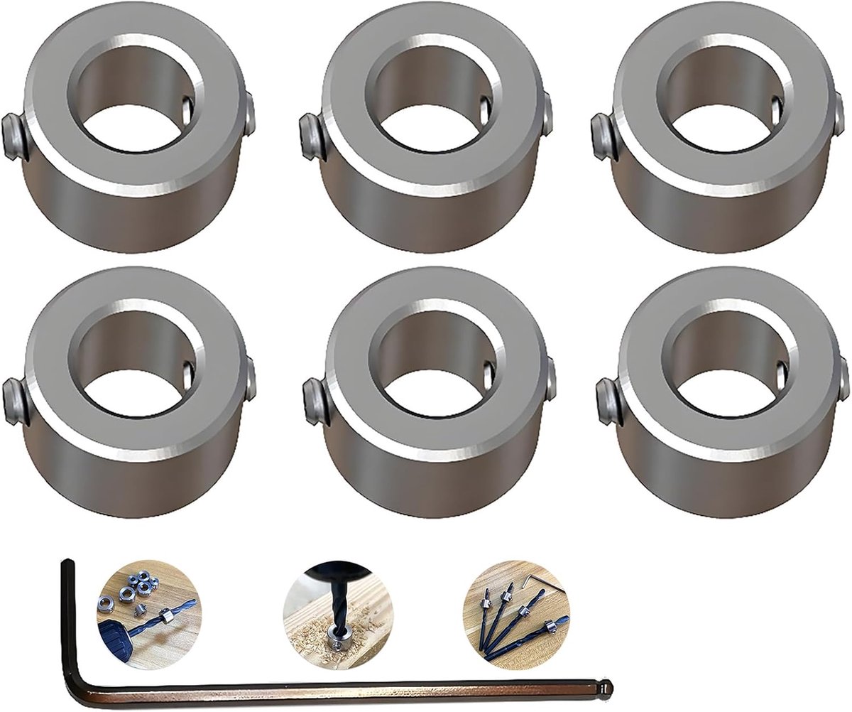 Depth Stop Collar Durable, CESFONJER Ring Positioner Distance Positioner Locator (ID: 7mm, 6pcs) for Woodworking Drill - ShopVlot