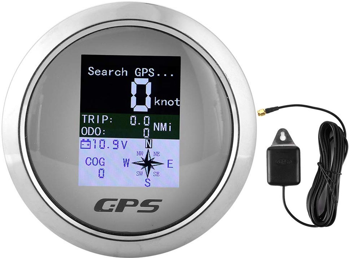 SnelShoppen - Digitale GPS Snelheidsmeter 85Mm, RVS IP67 Waterdichte Snelheidsmeter voor Auto en Boot, Wit Cadran, Meerdere Snelheidsunits