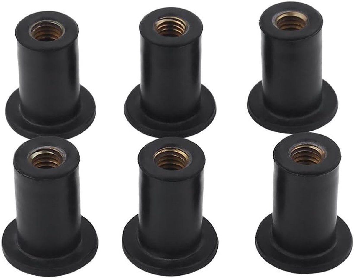 SnelShoppen - 6 Stuks M5 Rubber Well Nuts, Duurzame Vervangingen voor Motorfietsen, Kayaks, Canos en Schepen, Kwalitatief Messing en Rubber, Ideaal vo