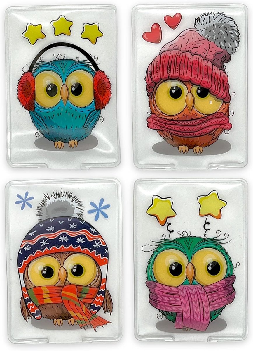 SnelShoppen - Handwarmers, Warmtezakken, Herbruikbare Warmtedekens voor Koude Dagen, Set van 4, Schattige Uilen voor Thuis en Onderweg
