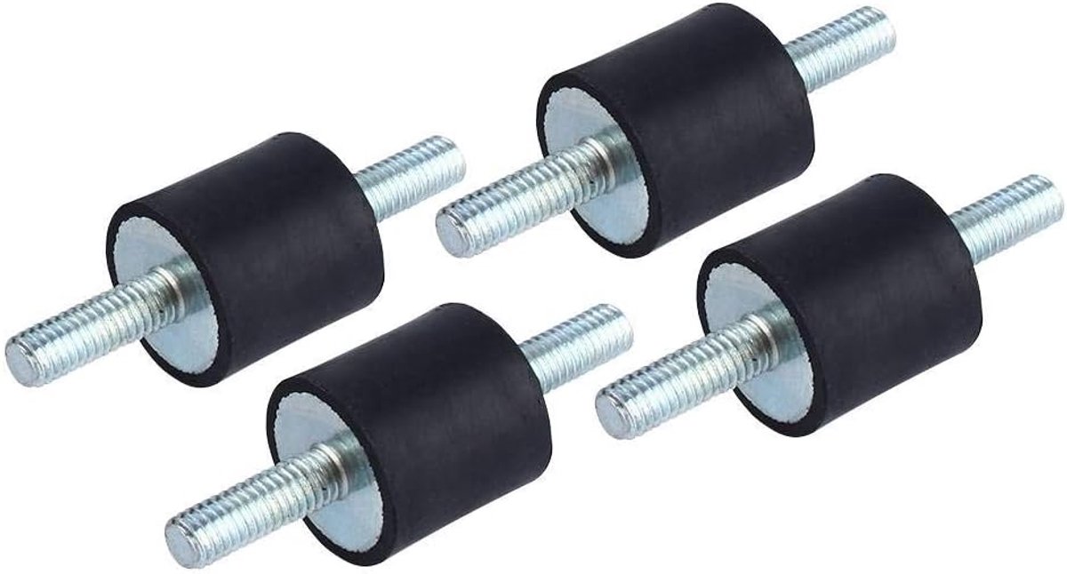 SnelShoppen - 4 Stuks M6 Rubber Vibratie Demper 20x20mm met Stud, Coiling Isolatie Demper met Scheursterkte >45N/mm voor Geluiddemping en Vibration Be