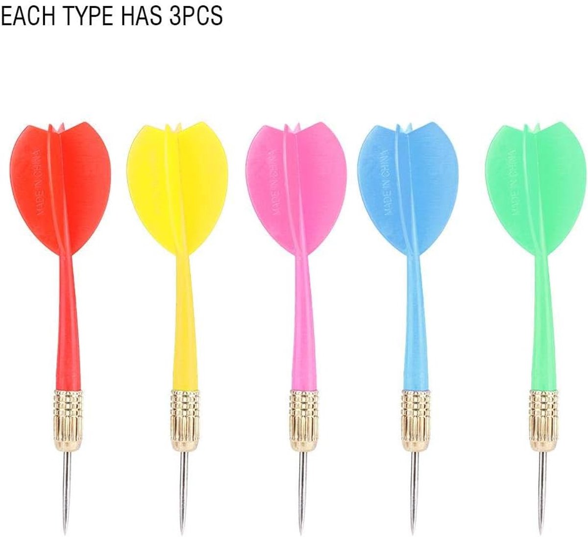 SnelShoppen - Steel Tip Darts Set 15PCS - Kleurvolle Dartpijlen met Plastic Vleugels - Duurzame Darts van IJzer en PVC voor Feest en Spelletjes