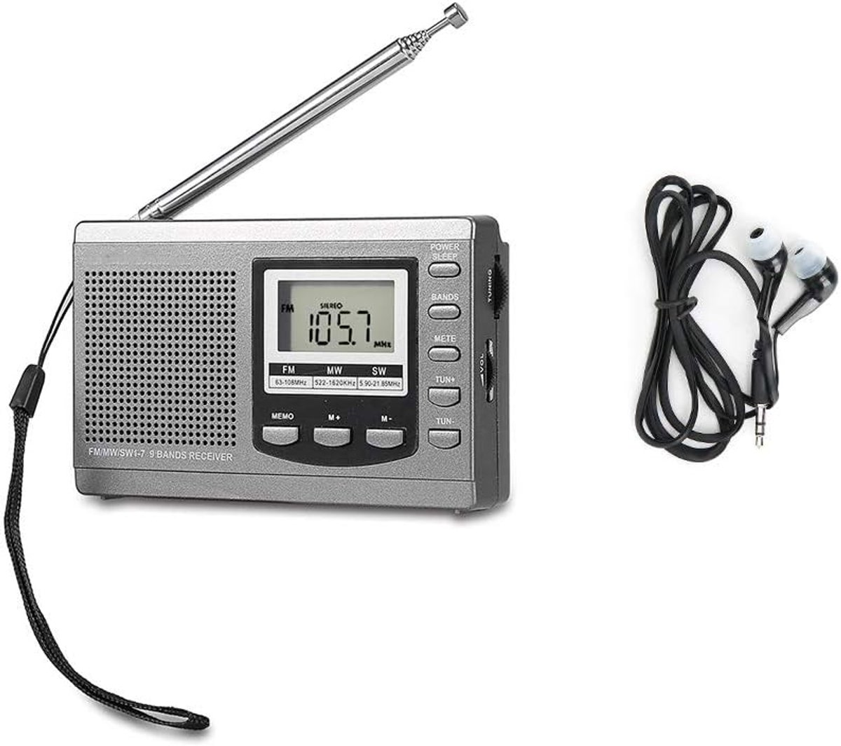Mini FM/MW/SW Radio - Draagbare digitale tuner - Met digitale alarmklok - Ideaal voor buitenactiviteiten - SnelShoppen