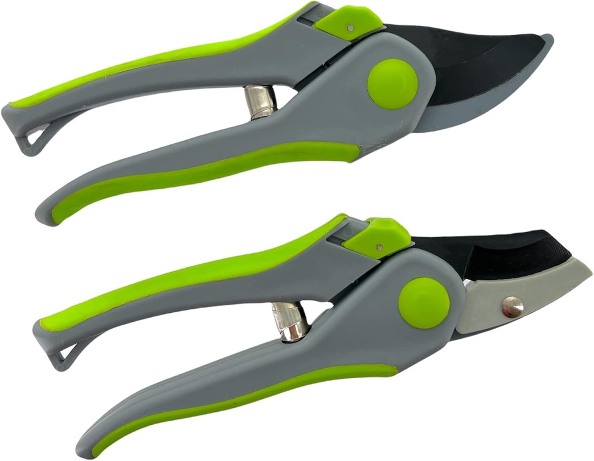 SnelShoppen - Set van 2 Bypass & Anvil Snoeischaren voor Verse Takken, Tuinscharen met Stalen Bladen en ILAFLON Antikleef Coating, 20 cm met Zachte Gr