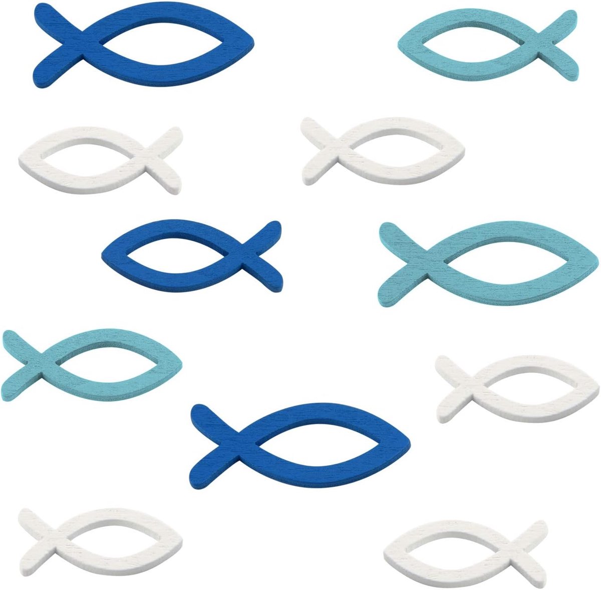 SnelShoppen - 54 Stuks Houten Vissen Sprinkler Decoratie voor Doop, Communie en Bevestiging - Blauw en Wit, Ideaal voor Tafelversiering