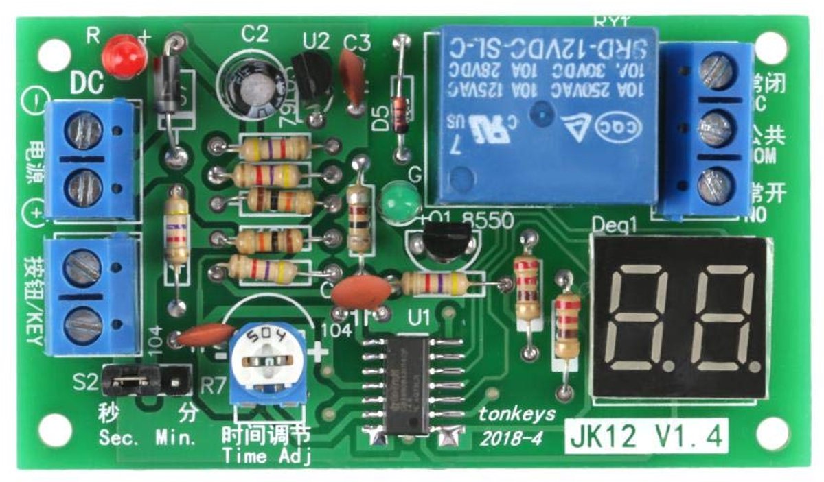 SnelShoppen - 1 Stuk DC 12V Noodrelais Module met Digitale LED Indicator en Countdown Tijdvertraging Timer Schakelaar 1-99 S/1-99 Min Instelbare Aan/U