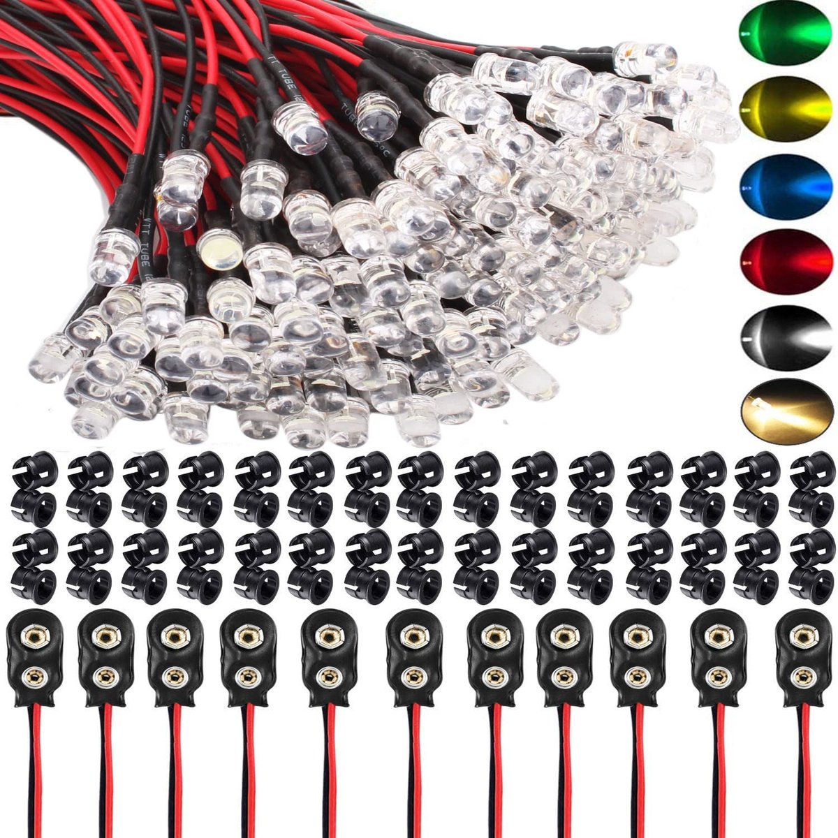 LED Diodes Light 60pcs 5mm - Ultra Bright 12V Pre Wired - Inclusief Plastic Holders - Ideaal voor Modelspoor - ShopVlot