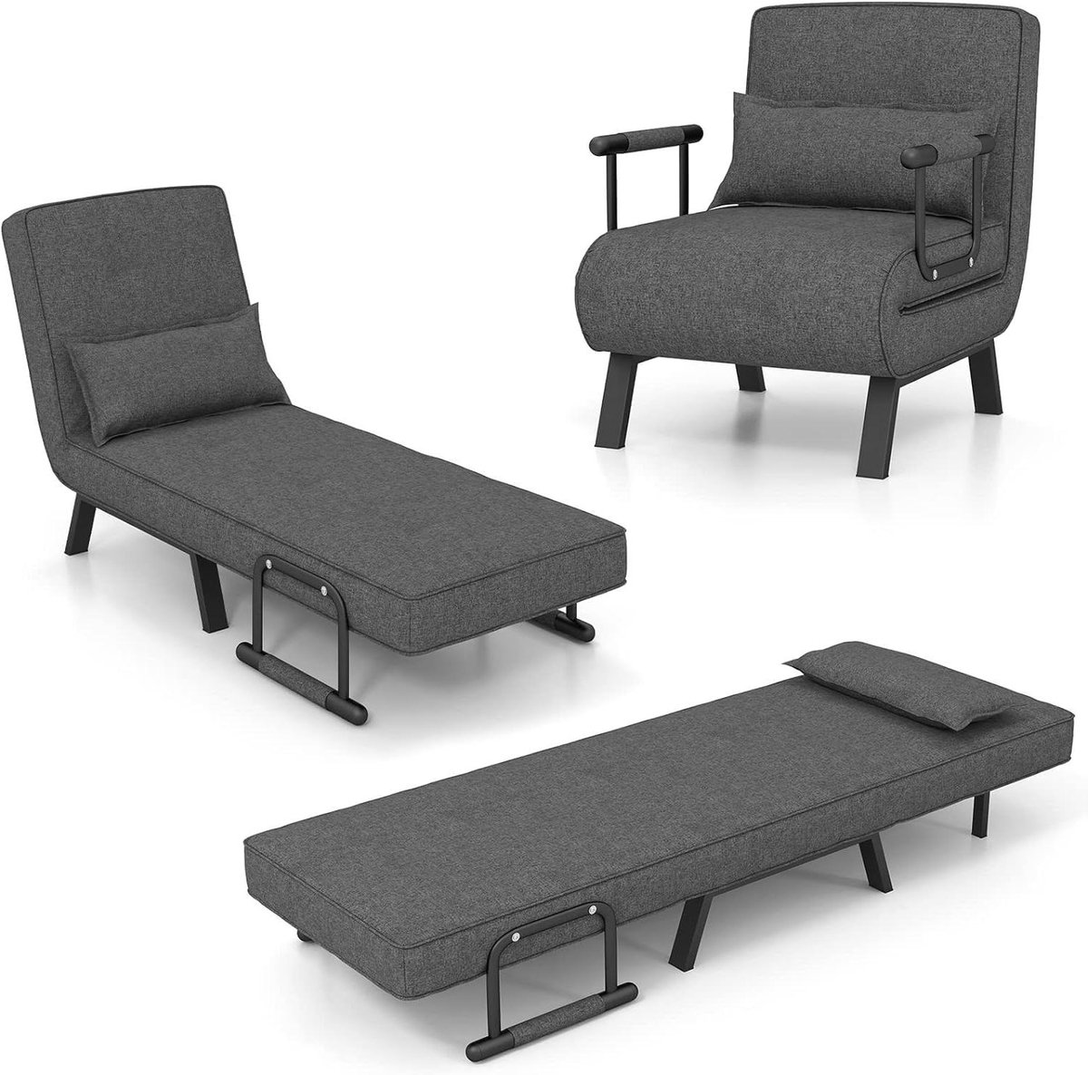 Slaapstoel met bedfunctie - Opvouwbare bank - Compact wonen - 6-voudig verstelbaar - 79 x 65 x 79 cm - Donkergrijs