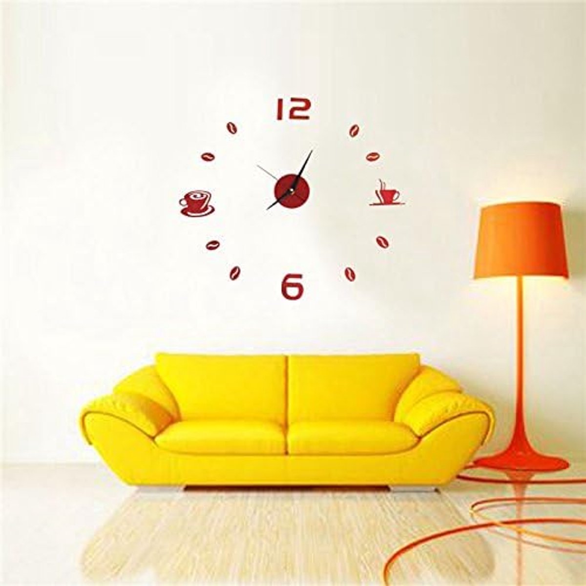 SnelShoppen - Grote Wandklok DIY Wandsticker Klok Koffie Theekop Nummer Klok Huis Café Decor - Zwart Acryl