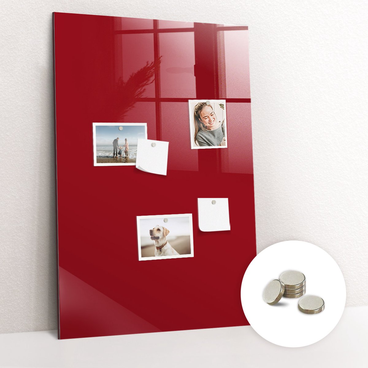 Tulup Glassboard - Rode kleur Magneetbord - 60 cm x 90 cm - Magneetbord Rechthoekig - Interieur Accessoires Kantoor - Magneetbord Design Rood - Inclusief Gratis Magneten - Magnetic Board - Magnetisch Bord