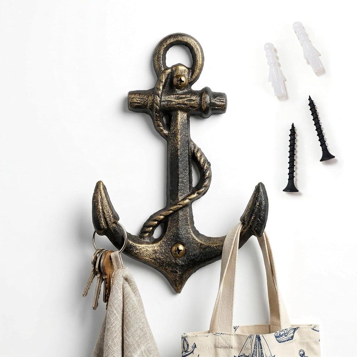 SnelShoppen - Antieke Bronzen Scheepsanker Haak - Robuuste Gietijzeren Wandhaak voor Handdoeken, Sleutels, Jassen, Rugzakken - Decoratieve Wanddecorat