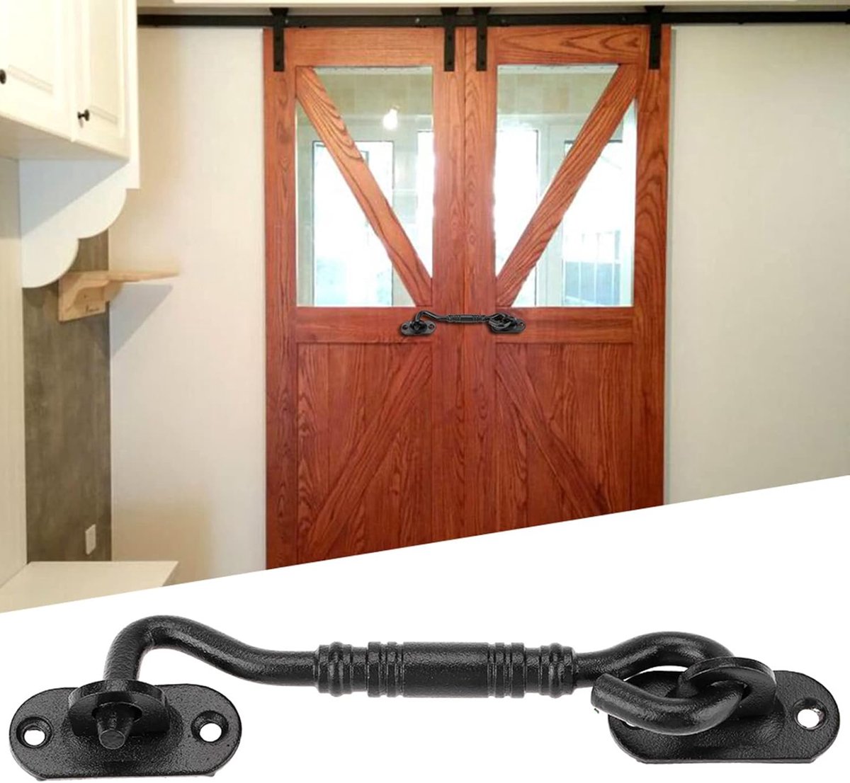 SnelShoppen - Multifunctionele Barn Gate Hook Latch - 11 cm Rvs met Zwarte Coating - Robuuste Deursluiting voor Schuifdeuren, Staldeuren en Ramen