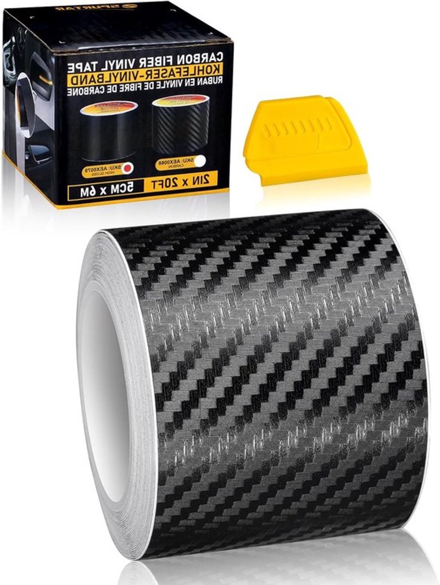 3D Zwarte Zelfklevende Carbon Fiber Folie voor Auto Wrapping, 5cm x 6m, Anti-Kras Beschermfolie voor Auto's en Bestelwagens, Verf Bescherming en Carbon Stickers