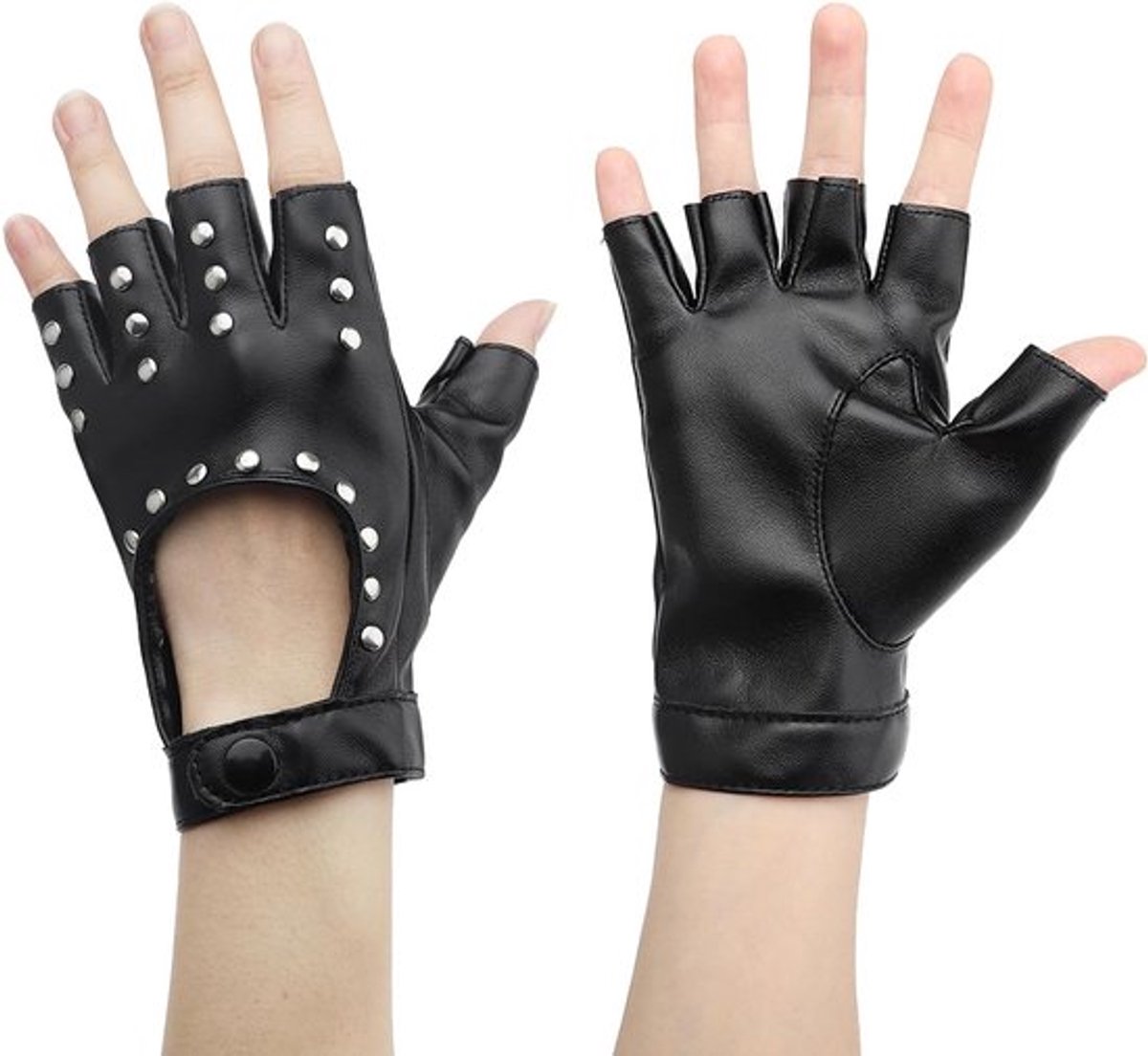 Punk Vingerloze Handschoenen van PU Leer voor Vrouwen met Nieten - Perfect voor Hip Hop, Halloween en Cosplay Evenementen, Zwart