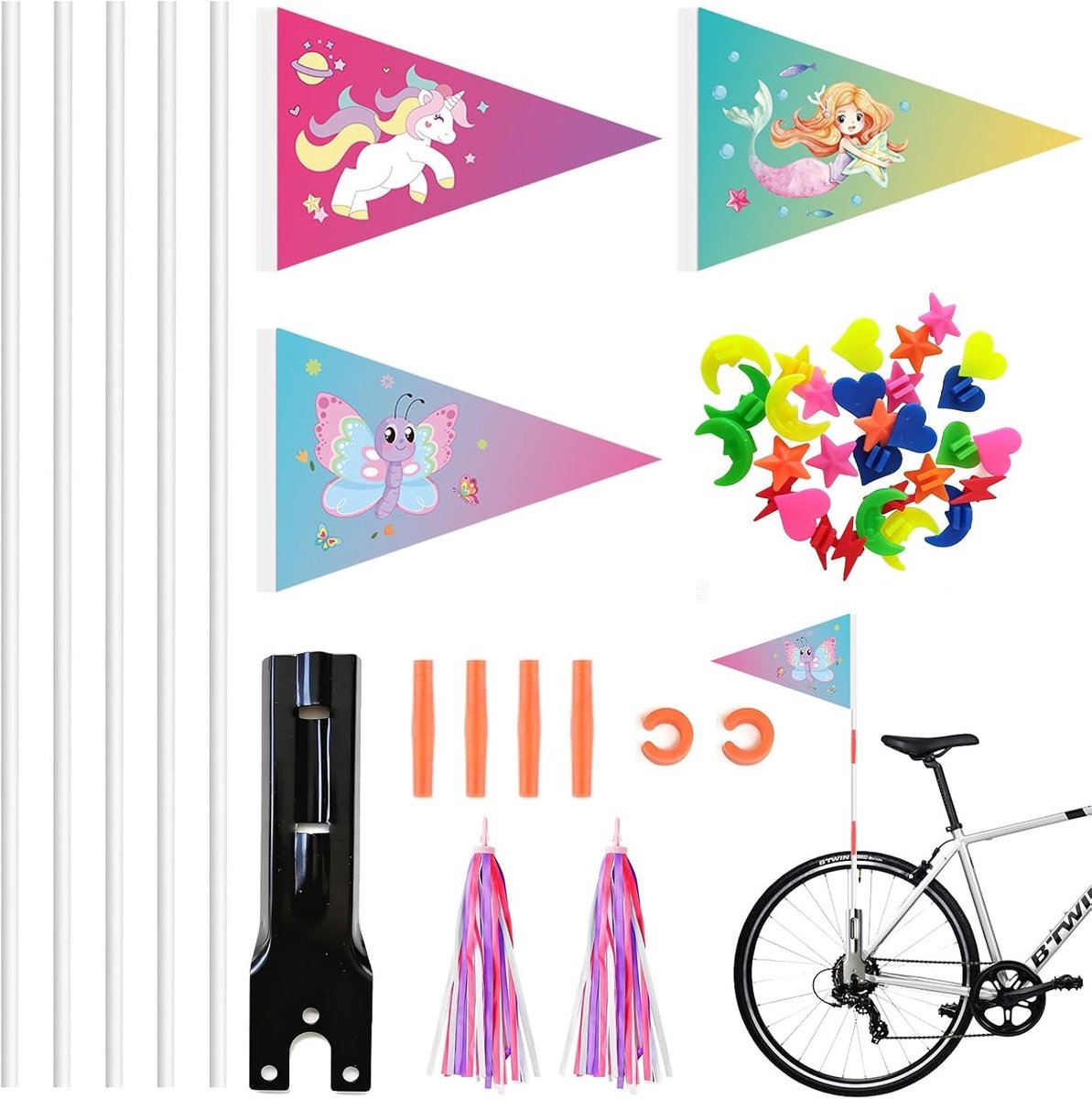 Fietsvlagset - Multicolor - 30 x 20 cm - Veiligheidswimpel met Bevestigingshoek - Voor Fietsen in de Open Lucht
