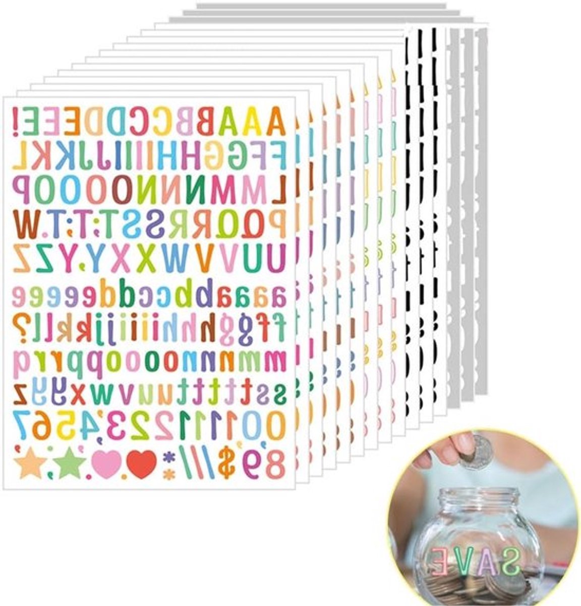 2280 Stuks Zelfklevende Letterstickers en Cijfers, Kleurrijke Vinyl Stickers voor DIY Projecten, Scrapbooking en Decoratie