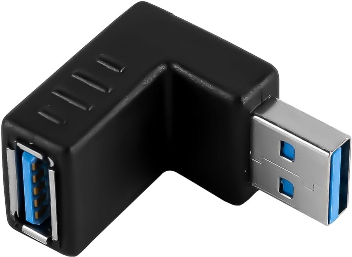 SnelShoppen - 2 Stuks USB 3.0 Adapter Combo 90 Graden Mannen naar Vrouwen Koppeling Verbinder voor Snelle Gegevensoverdracht, Duurzaam Plastic en Meta