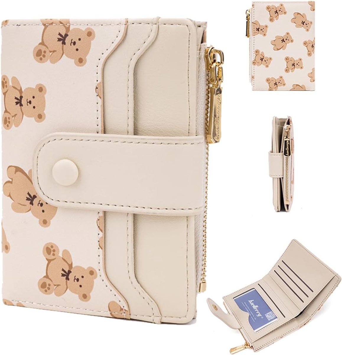 Dames korte portemonnee - kleine ritsontwerp - beer embossing - veilig en praktisch - ShopVlot