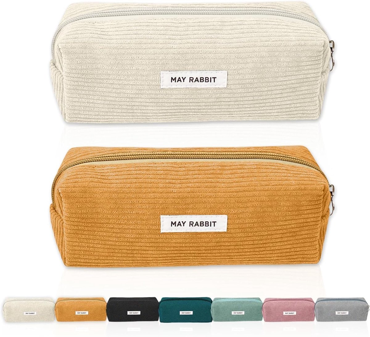 SnelShoppen - Set van 2 Pennenhouder Corduroy, 19 x 7 x 6 cm, Wasbaar, Draagbaar, Esthetisch, Met Praktische Rits, Voor Studenten en Tieners, Wit, Gee