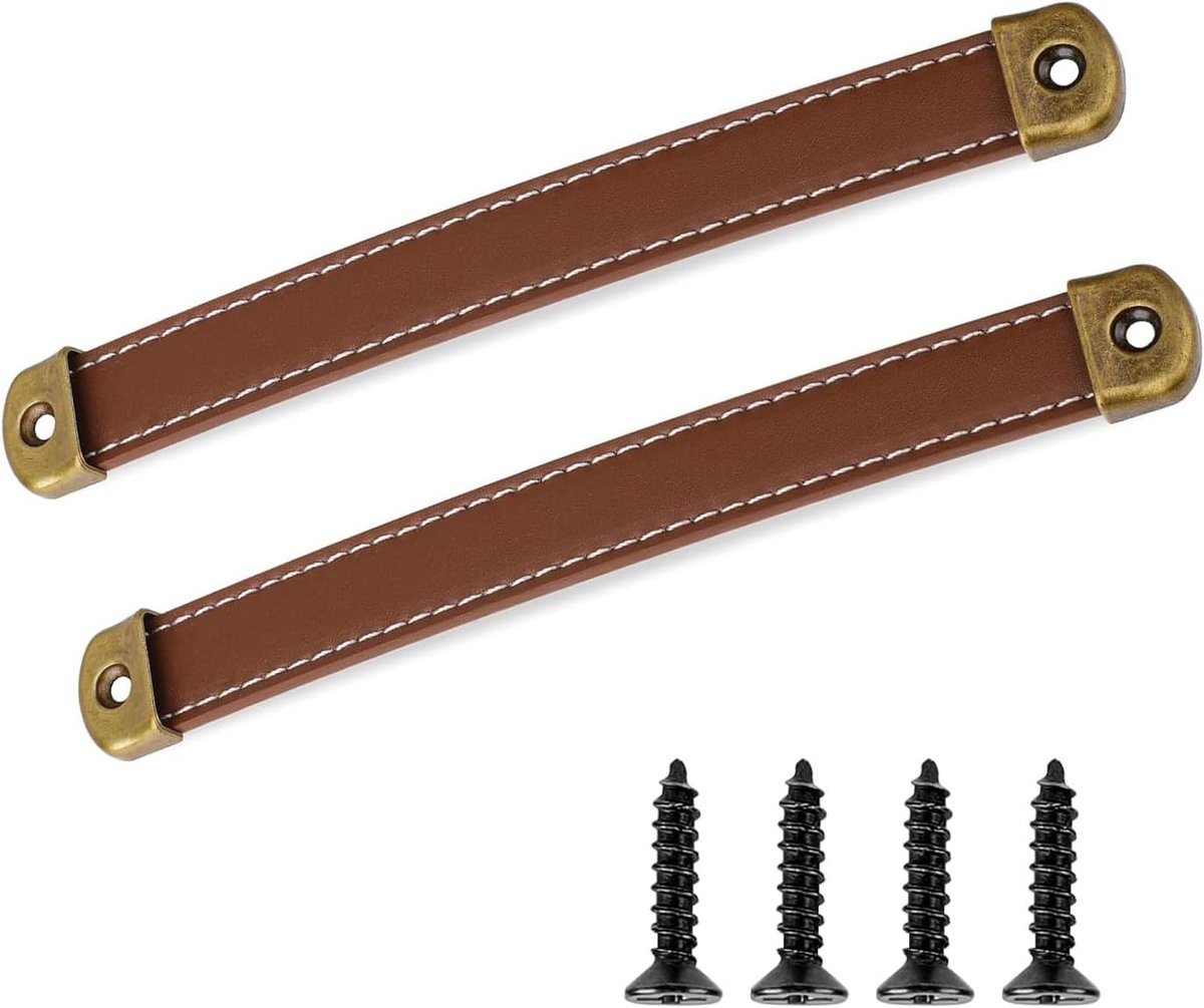 Leren ladehandgrepen - 2 stuks - vintage leren handvatten - perfect voor meubels - ShopVlot