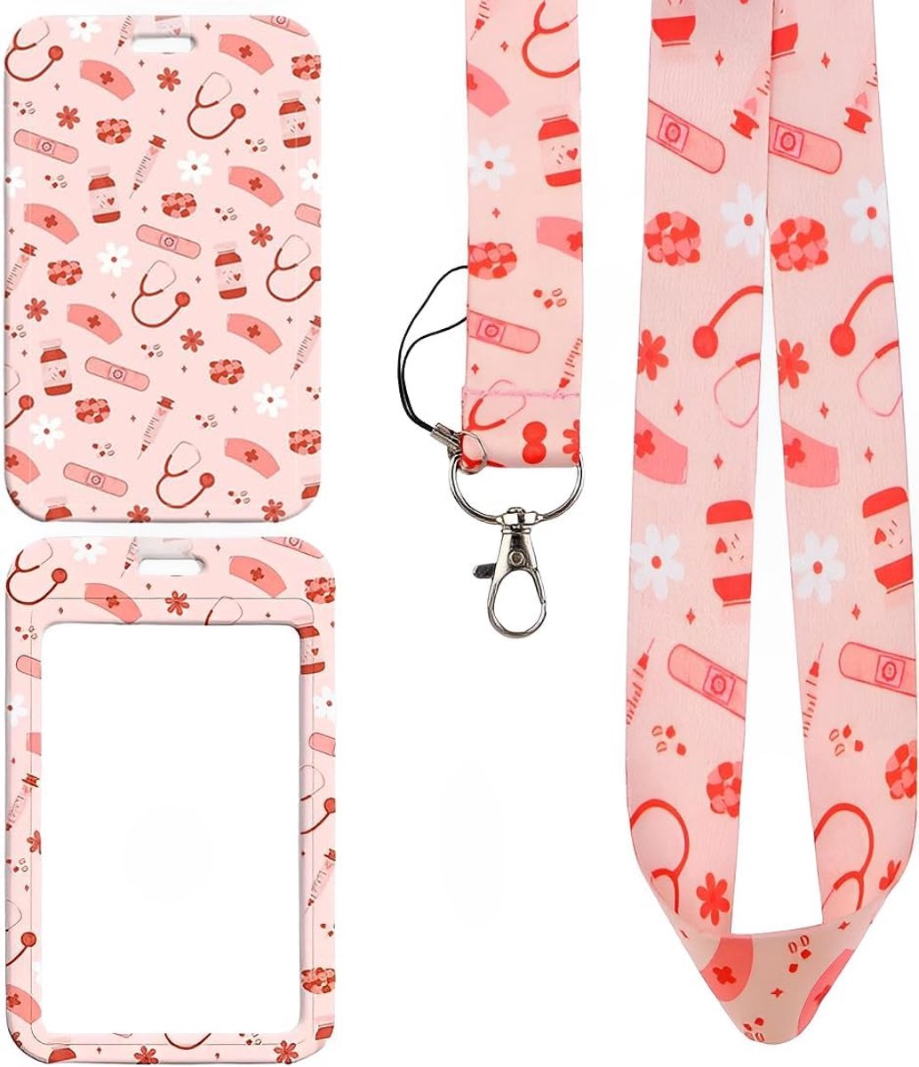 Badgehouder met koord - Naamkaart clip - Identificatie tonen - Afneembare band - 30 gram - Roze
