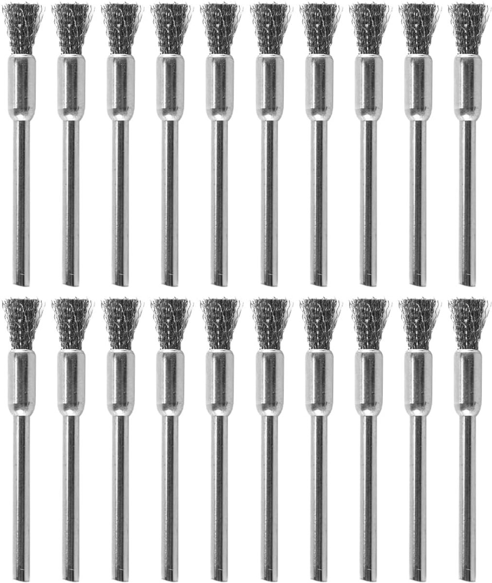 SnelShoppen - 20-delige mini draadborstelset voor rotatietools - staalborstels voor reinigen, polijsten, roestverwijdering, 3 standen, 3mm