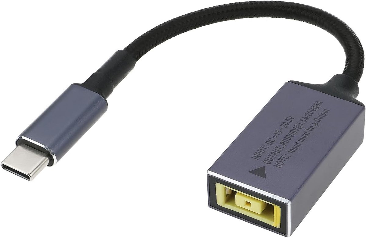 SnelShoppen - Oplaadkabel Type-C naar Slanke Tip Adapter 11mm x 4.5mm 140mm voor Lenovo Laptops en Mobiele Apparaten 100W