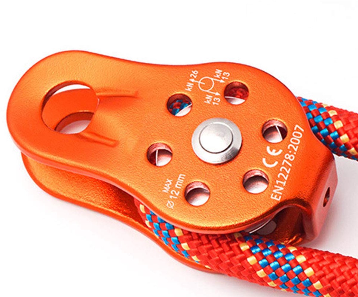 SnelShoppen - Side Swing Enkele Katrol Duurzaam 26KN Beweegbare Afdaal Katrol Voor Rotsklimmen, Tyrolean, Redlift, Zipline - Oranje