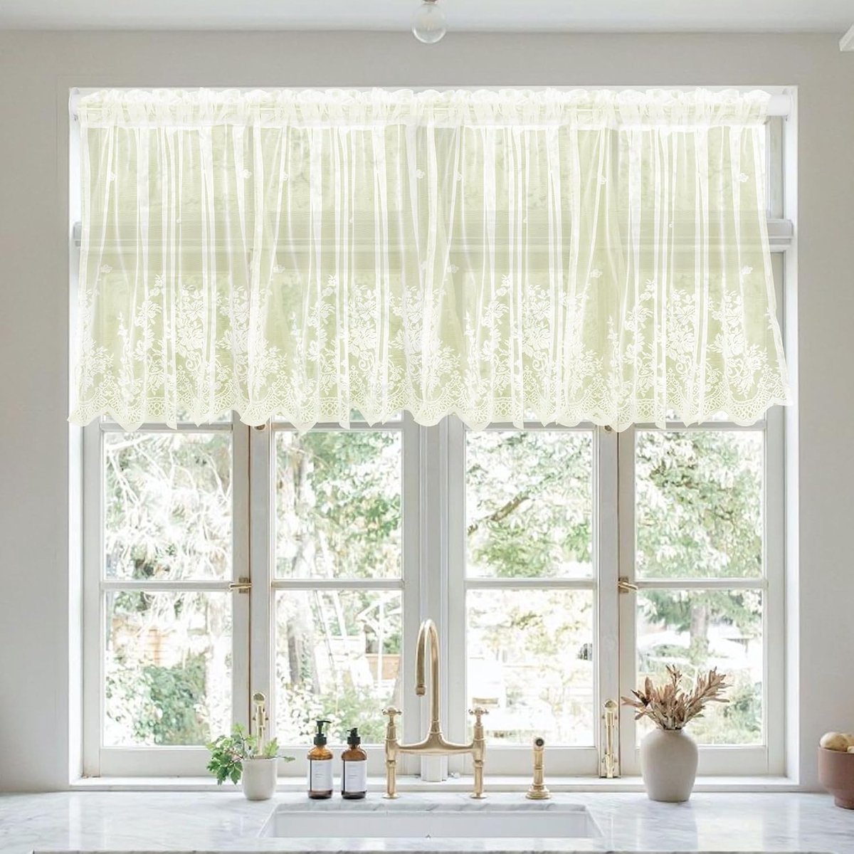 Curtains, Semi-Transparent Curtains, Bistro Curtain, Short Window Scarf with Flowers, Short Curtain for Window - ShopVlot