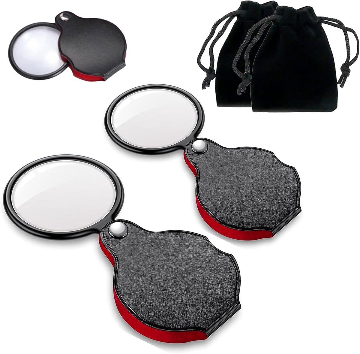 SnelShoppen - 2 x Pocket Vergrootglas met 10x vergroting, 2 Monoculaire Brillenhoezen, Rotating Beschermcompartiment, Holster voor Lezen, Kaarten, Lab