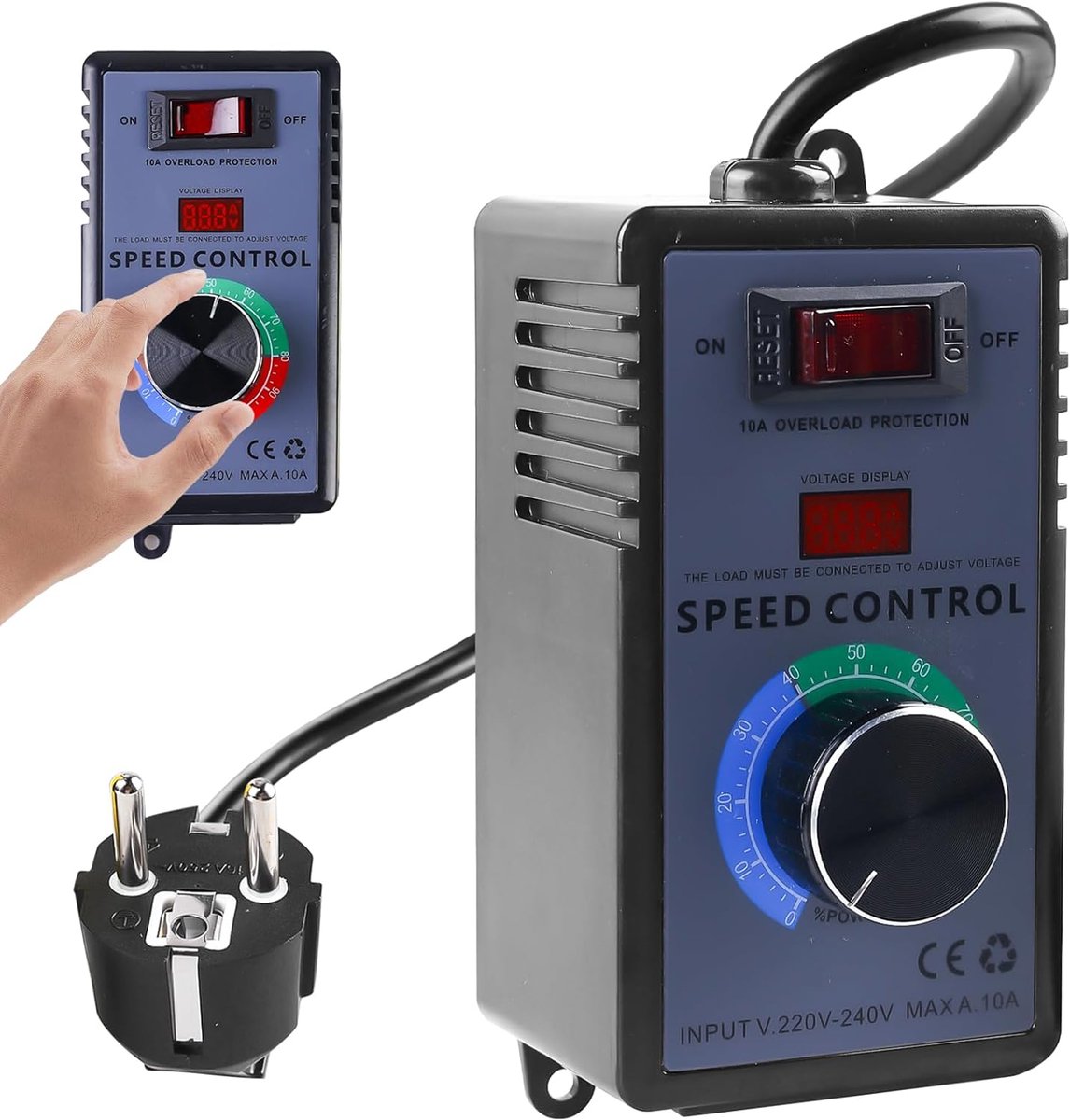 SnelShoppen - Elektronische Voltage en Snelheidsregelaar AC 220 V 15 A 4000 W met Overload Bescherming, Temperatuurregeling, Dimming voor Motoren, Hui