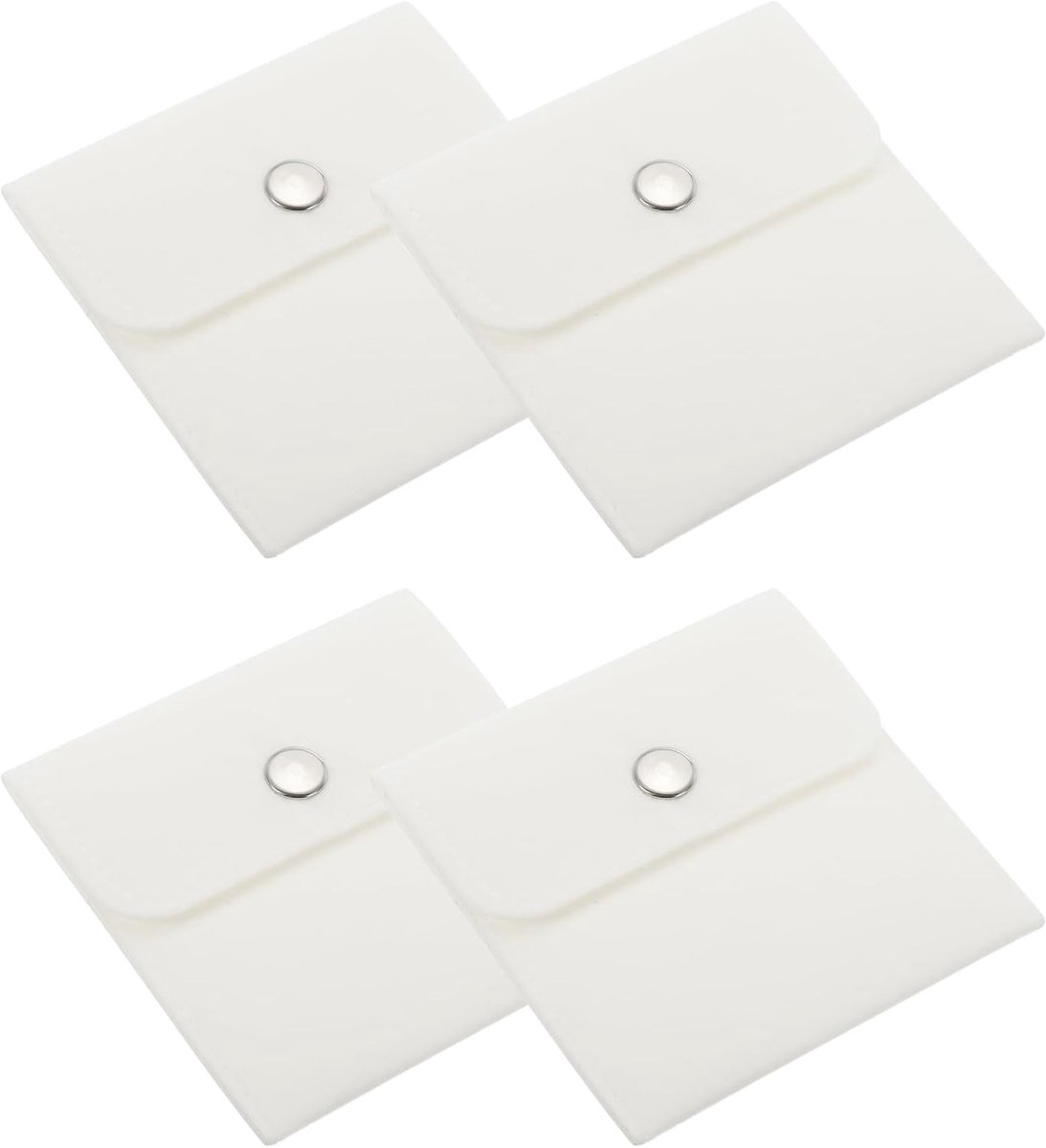 SnelShoppen - 4x4 inch Sieraden Pouches Velvet, 4 Stuks Opbergzakjes met Drukknop voor Oorbellen, Armbanden, Kettingen, Ringen en Horloges, Wit