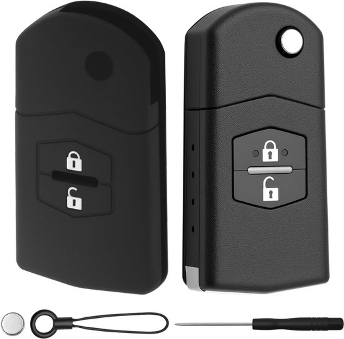 Sleutelhanger voor Mazda 2 3 5 6 RX-8 MX-5 met Sleutelcover, Verwijdertools en CR1616 Batterijen voor Afstandsbediening