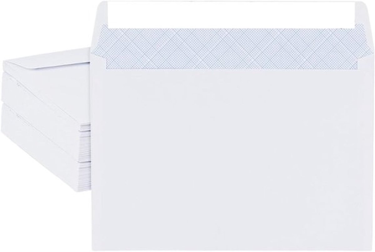 Zelfsluitende witte enveloppen C6/A6-formaat, 162 x 114 mm, 200 stuks, 80 g/m², ideaal voor verzending en opslag
