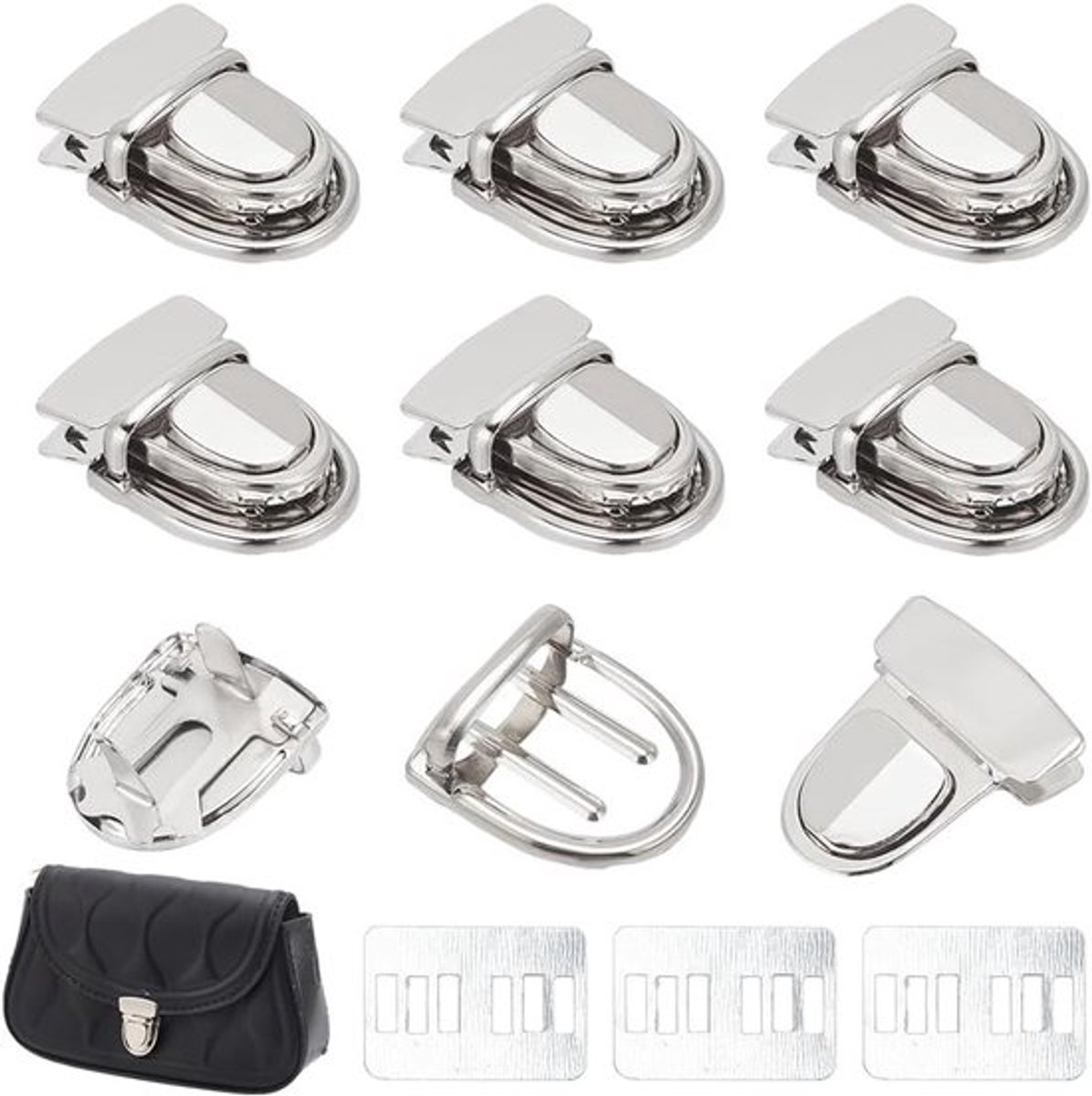10 Sets Sleutelsloten voor Tassen, Metalen Sluitingen voor Portemonnees en Schooltassen, Duurzame Twist Lock Sloten in Zilver