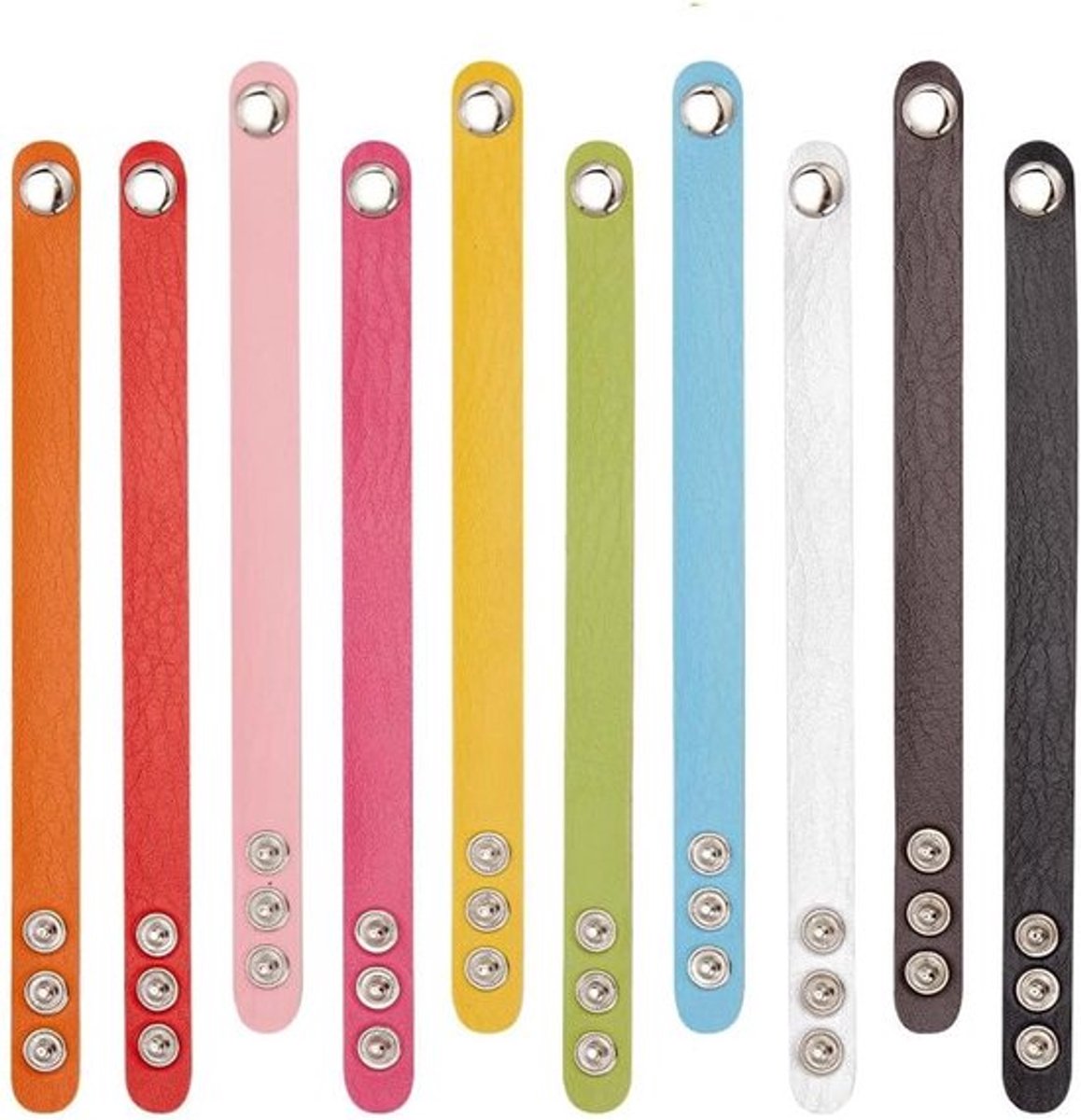 Leer armbanden set van 10 stuks in 10 kleuren, verstelbare snap armbanden voor DIY sieraden maken, voor mannen en vrouwen