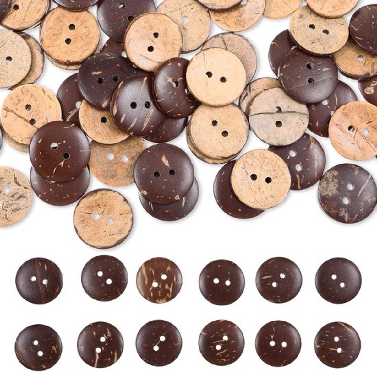 Natuurlijke Houten Knopen 100 Stuks 20 mm Bruin voor Naaiwerk, Vintage Stijl, Ronde Vorm, Kokosnoot Knopen