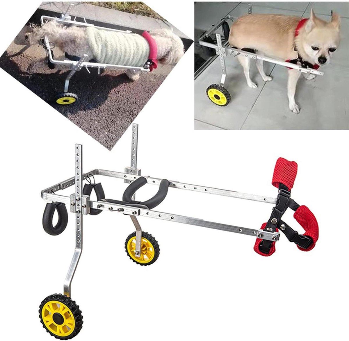 Hond Rolstoel - Hondenwagen Revalidatie - Huisdier Lopen - Verstelbaar Aluminium Frame - 2-50 Kg - Zilver