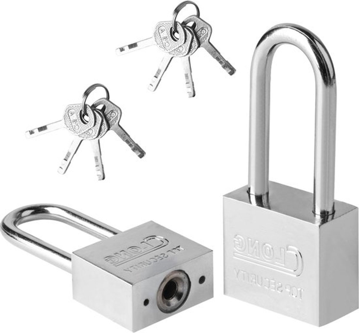 2 Stuks Lange Hangsloten met Sleutels voor Schuur, Gym, Garage, Tuinpoort en Koffer met 8 Sleutels