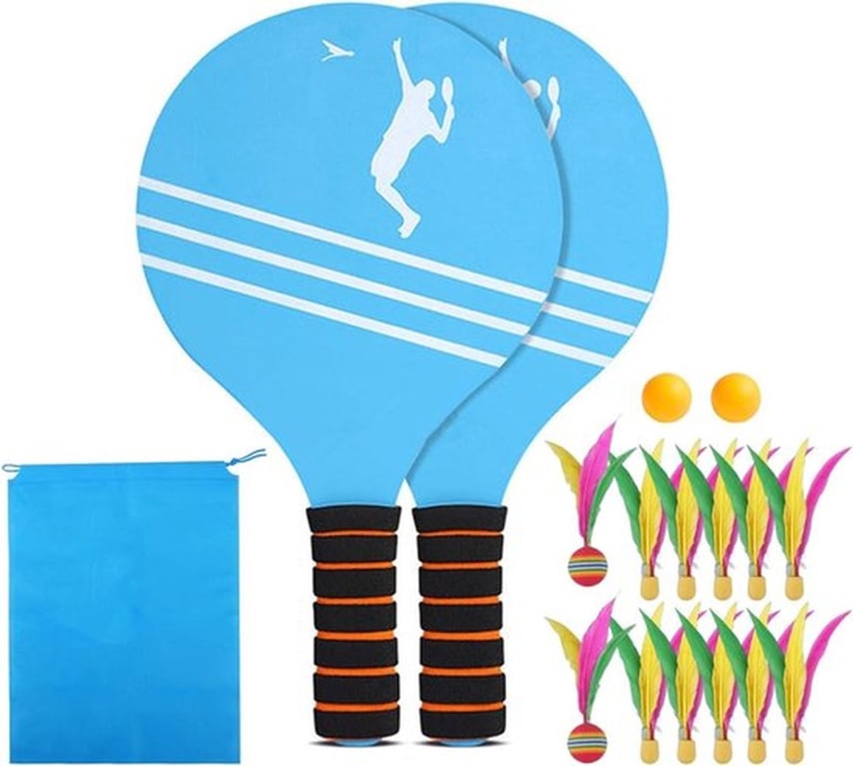 Set van 2 Beach Rackets met 12 Springballen en 2 Duurzame Plastic Ballen - Perfect voor Buiten Spelletjes en Zomerplezier voor Kinderen