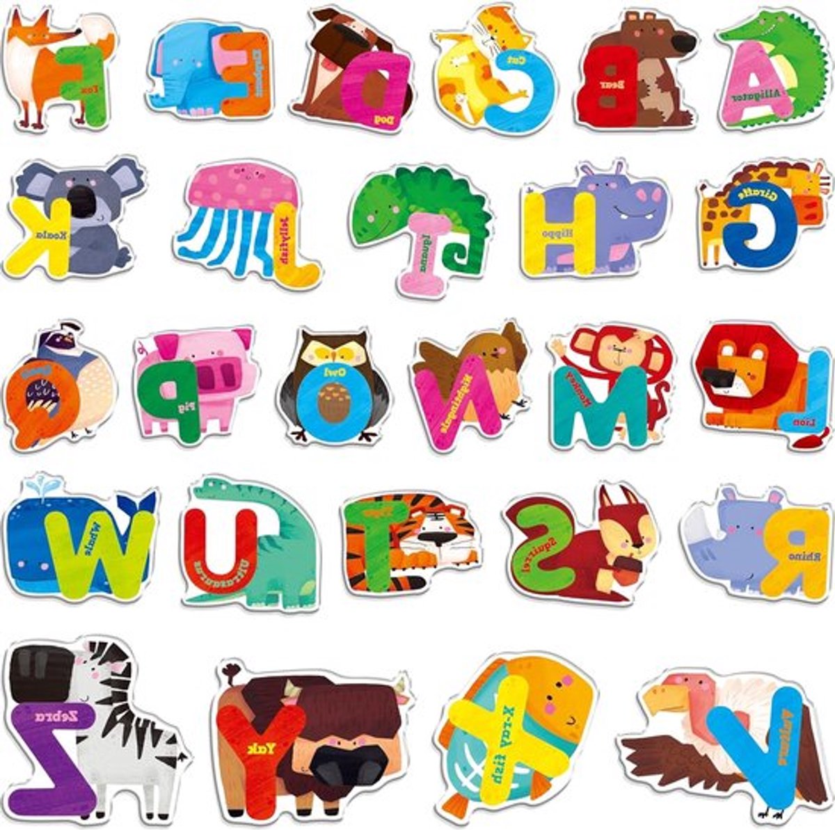 26 Dikke Dieren Gel Plakstickers - Herbruikbare Letters Plakstickers voor Kinderen en Volwassenen, Ideaal voor Thuis en Klaslokalen, Perfect voor Feestdecoraties en Educatieve Activiteiten
