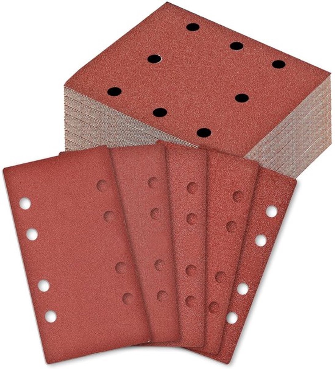 100-delige schuurpapier set (93 x 230 mm) met snelhechting, 5 korrelgroottes voor hout en metaal, geschikt voor multischuurmachines en excenterschuurmachines, 8 gaten voor stofafzuiging