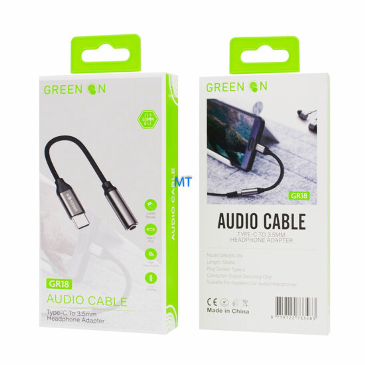GREEN ON USB-C naar 3.5mm audio kabel converter