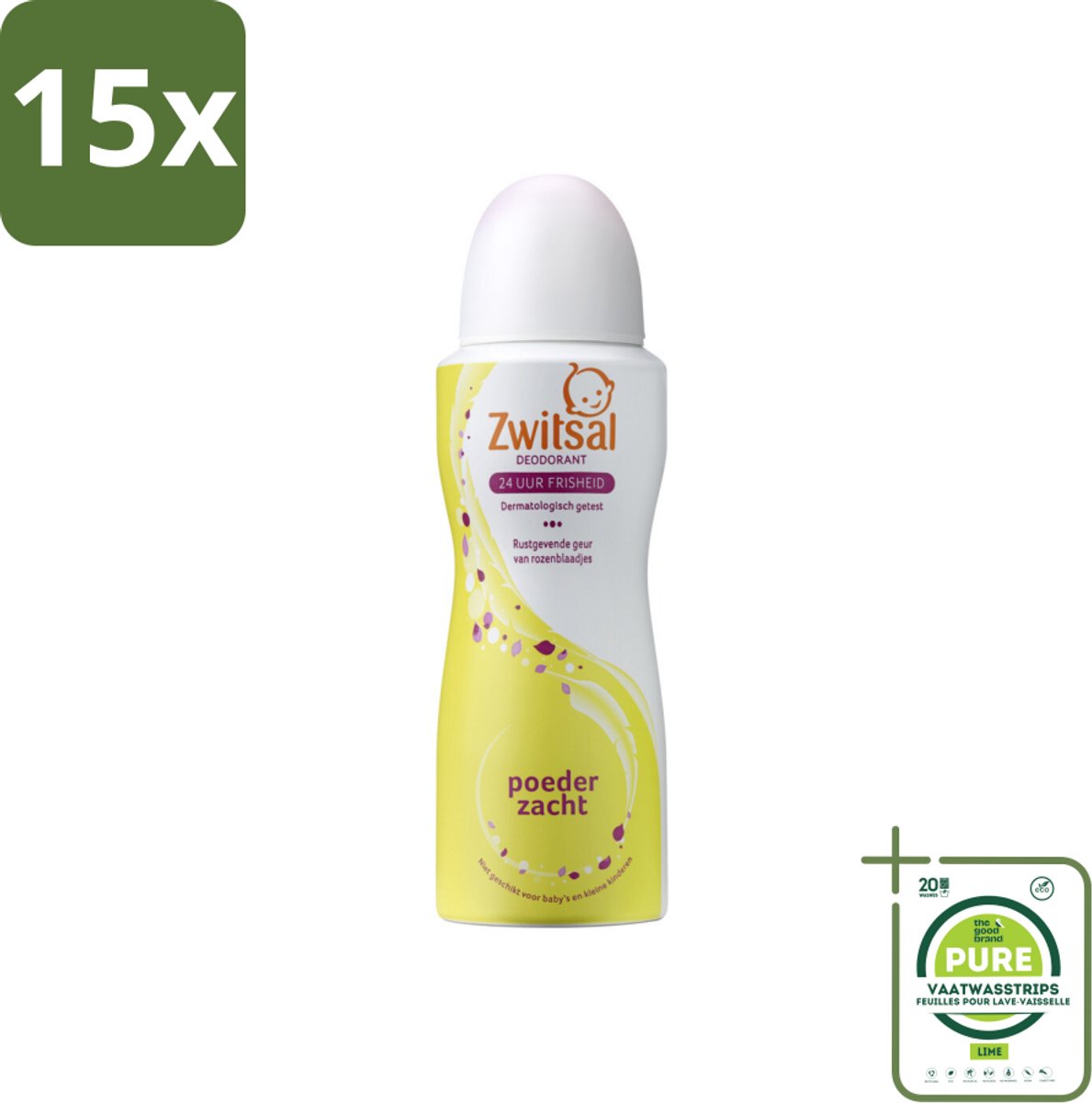 15 x Zwitsal - Deodorant - Poederzacht - Voor Volwassenen - 100 ml - Grootverpakking - Zwitsal Deodorant - Deodorant Spray - Poederzachte Geur - Rozengeur - Alcoholvrije Deodorant