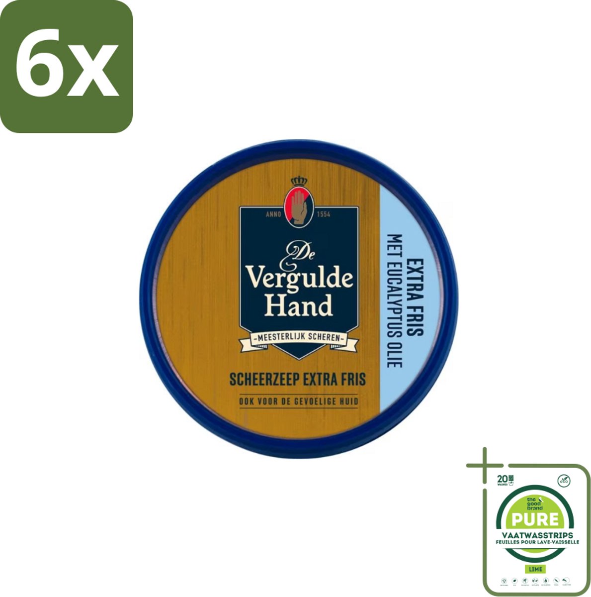 Vergulde Hand - Scheerzeeptablet - Extra Fris - 75 gr - Voordeelverpakking - 6 stuks - Scheerzeeptablet - Eucalyptusolie