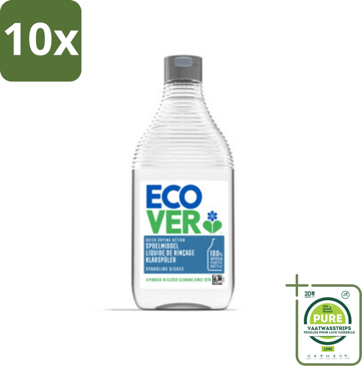 10 x Ecover - Spoelmiddel - 450 ml - Grootverpakking - Vaatwasmiddel - Spoelmiddel - Vaatwasser - Glanzende Vaat - Streeploos