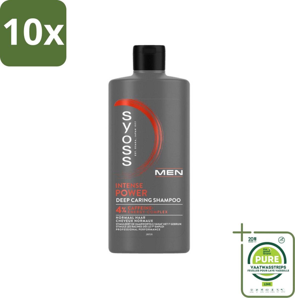 10 x SYOSS - Men Power - Shampoo - Langdurige Styling - 440ml - Grootverpakking - Haarverzorging Mannen - Shampoo Voor Mannen - Haargroei Stimuleren - Cafeïne Shampoo - Natuurlijke Shampoo