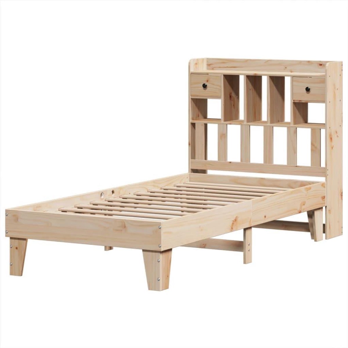 Bedframe Grenenhout - Houten Bed - Rustgevende Slaap - Met Opbergvakken - 90x190 cm - Houtkleur